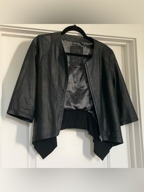 My Tribe Genuine Leather Zip Lined Black 3/4 Half Sleeve Jacket Size M